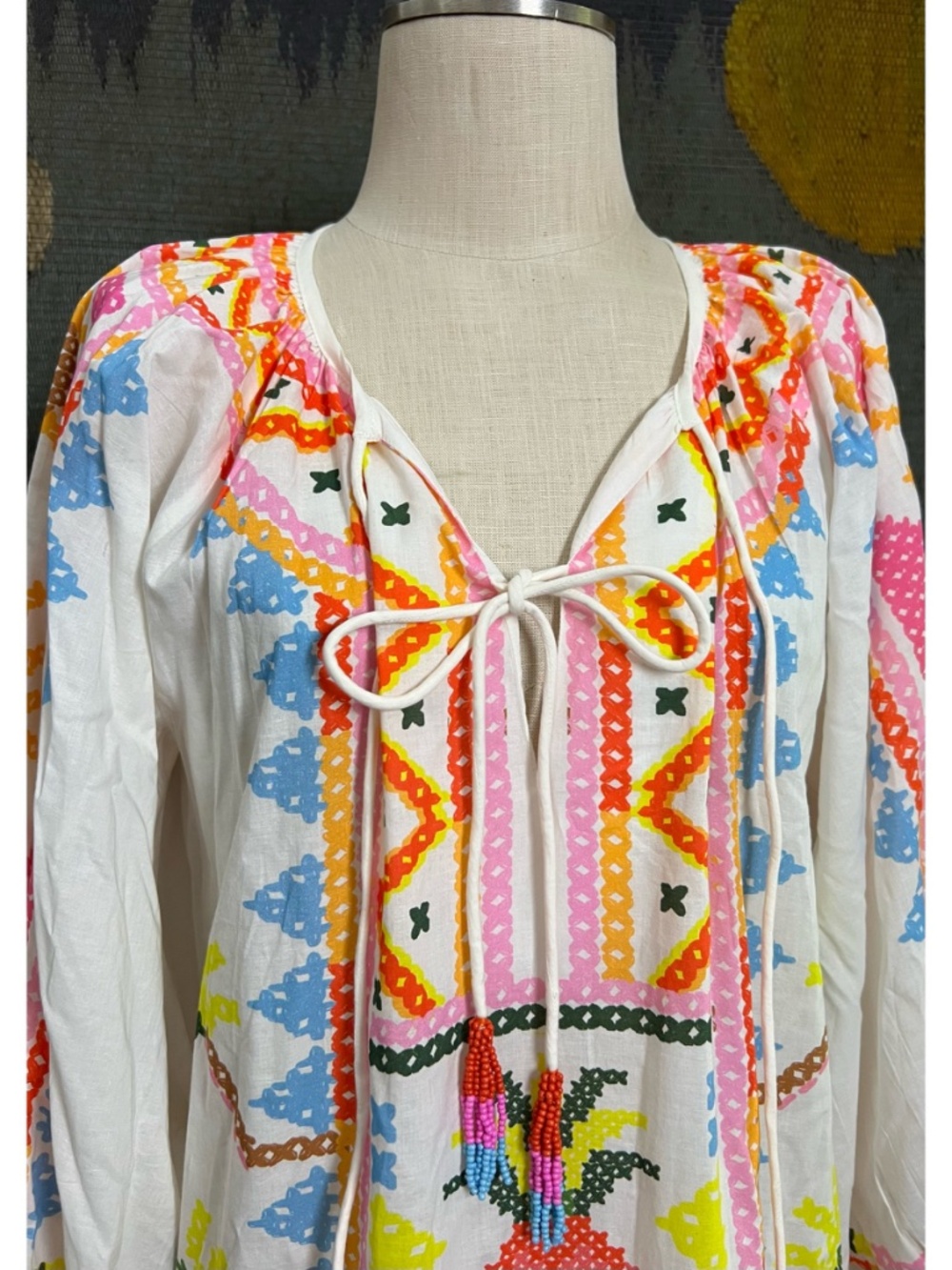 FARM Rio White Maxi Dress with Neon Pink, Yellow & Blue Embroidery - Picture 9 of 13
